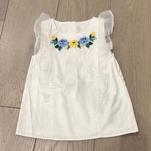 Janie and Jack White Top with Blue and Yellow Floral Embroidery